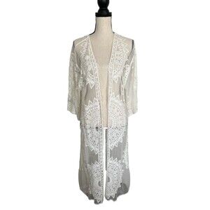 NWT Rachel Zoe White Embroidered Duster One Size